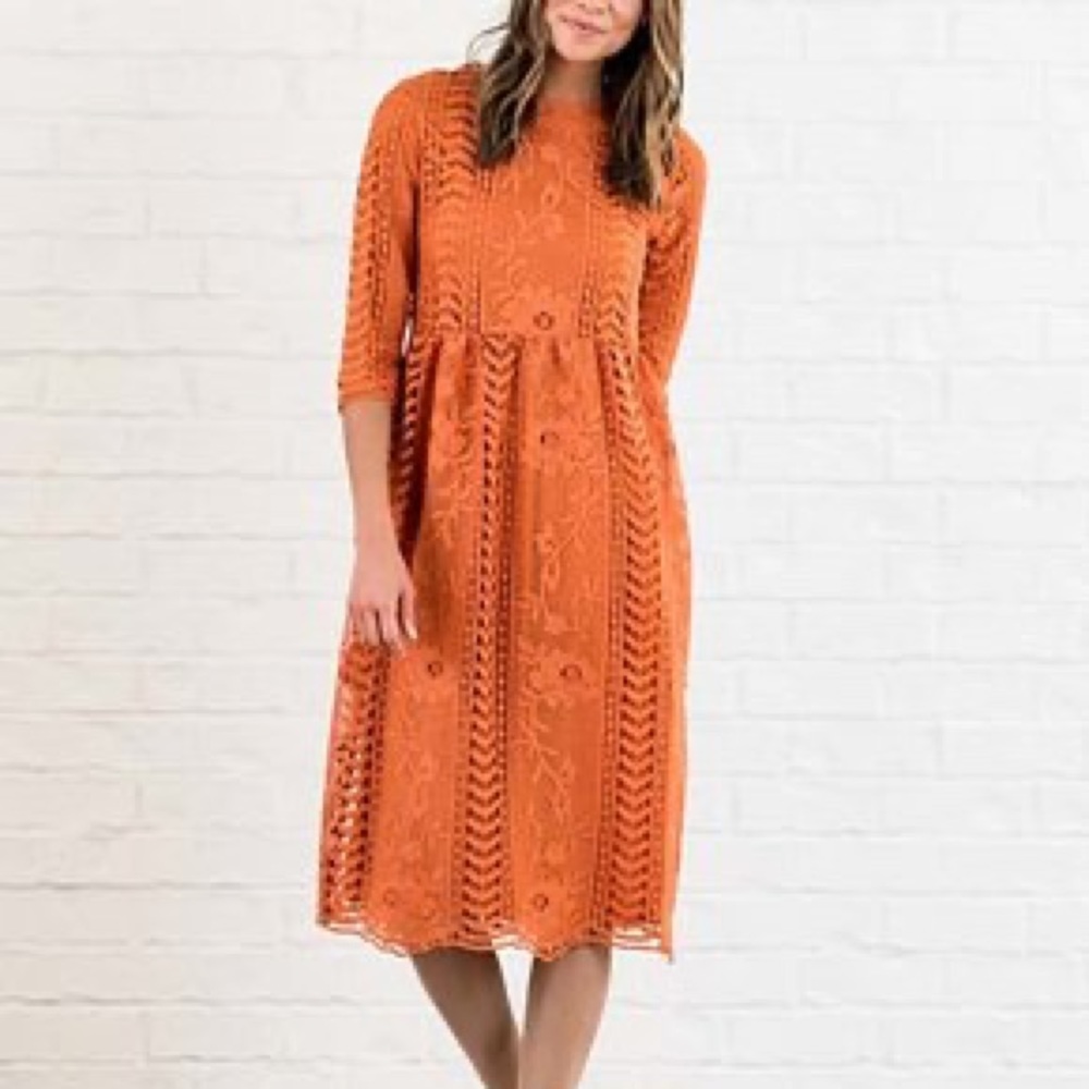 Journey 5 Rust Orange Lace Midi Dress